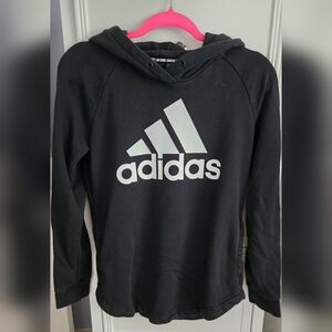 Adidas Black and White Logo Hoodie with Curve Hem Size S